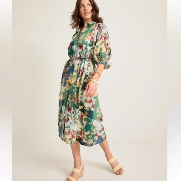 Tommy Bahama Womens Hightide Flora Midi Belted Button Front Shirt Dress NWT $218 - Picture 15 of 16